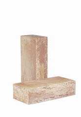 Building Materials Ideas. Pair of Solid Artificially Aged Light Red Bricks for Building Construction Works Isolated