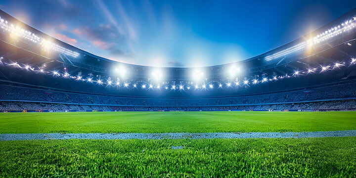 Fotograf&iacute;a de Alta Resoluci&oacute;n de un Estadio de F&uacute;tbol Nocturno con Luces, Aficionados y Campo Verde, en Estilo SuperResolution y Espacio de Color Pro Photo RGB
