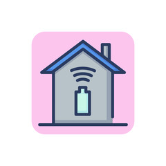 Energy house line icon. Home building with battery, electric power generator outline sign. Architecture, real estate, smart house concept. Vector illustration for web design and apps