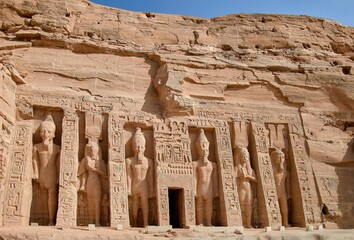 Exterior of the facade of the Abu Simbel temple in Egypt.