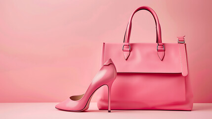 Pink handbag with heels pink isolated background fashion style banner 