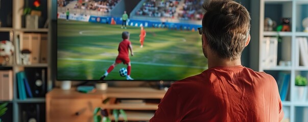 Father watching childs sports match via live stream at office, digital, supportive from afar