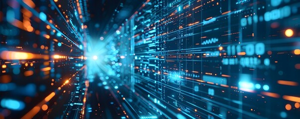 Fototapeta premium Abstract futuristic technology background of global high speed digital data transfer, ultra fast broadband and connection, digital cyber tech motion with neon lights