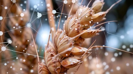 Fototapeta premium Natural wheat close-up with digital network overlay