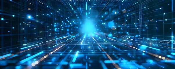 Digital Technology's Luminescent Network: A Glimpse into the Future of Information Exchange, Neon-Lit Digital Technology Abstract Background Illuminating Innovative Design Concept