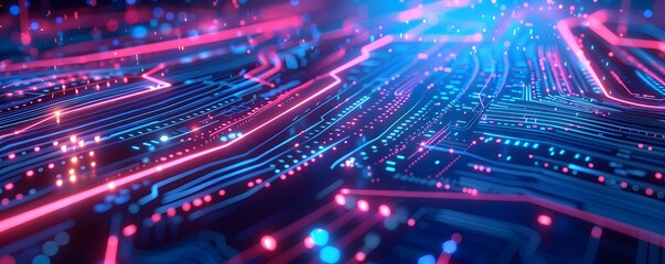 Futuristic cyberspace digital technology abstract banner background with Neon Lights Glowing