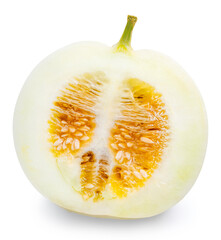 Sweet White Melon isolated on white background, Fresh Chinese Melon fruit  on White Background With clipping path.