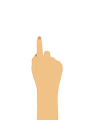 Woman hand with finger touching and pointing gesture on a white background. communication gesture
