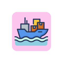 Sea transportation line icon. Ship, cargo, box outline sign. Delivery service and shipment concept. Vector illustration, symbol element for web design and apps