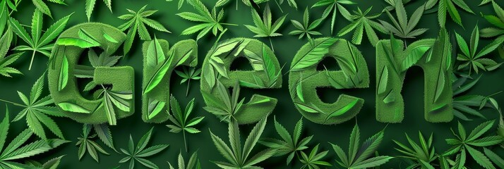 Fototapeta premium Decorative Display of 'GREEN' Using Cannabis Leaves for Eco-Friendly Messaging