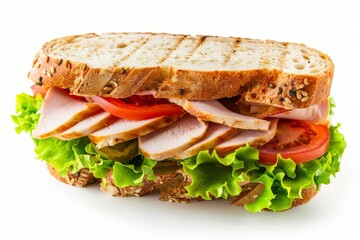 Delicious Turkey Sandwich Perfectly Isolated on a White Background Generative AI