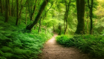 Obraz premium A secluded forest scene with deep green, soft-focus foliage creating a uniform background. 