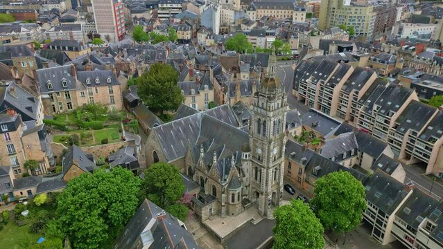 Saint-Benoit church, Le Mans in France. Aerial drone view