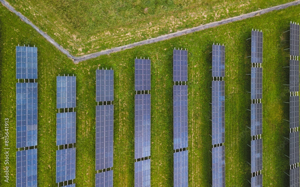 Wall mural a photo taken from above looking down on a large array of solar panels
