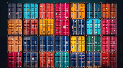 A pile of containers in the port against a black background