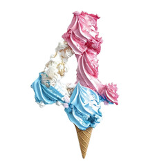 "4" Ice Cream Delight: Numeral 4 in Frozen Dessert Form, Celebration Design