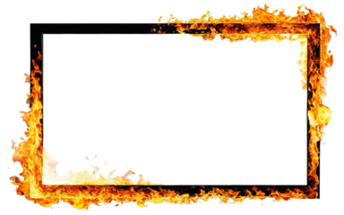 burning photo frame on a transparent background, mockup, space for text
