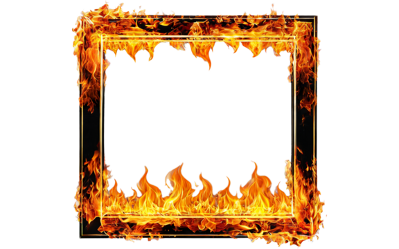 burning photo frame on a transparent background, mockup, space for text