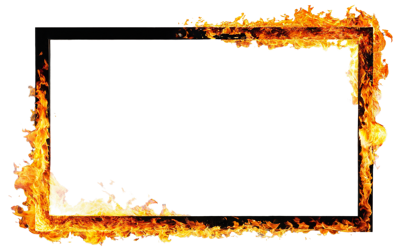 burning photo frame on a transparent background, mockup, space for text