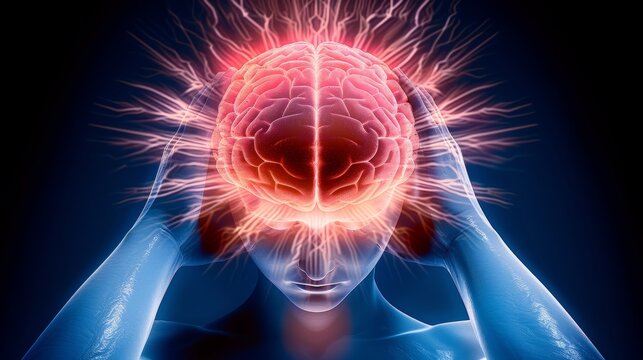 Understanding migraine headaches  intense brain pain and throbbing headache with visual flashes
