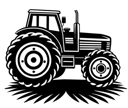 recommend clip art: Black and white line art illustration of a vintage tractor with detailed design showcasing the classic agricultural machinery, perfect for farmingthemed projects and oldfashioned rural imagery