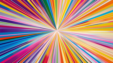 Bright, radiating lines in a spectrum of colors, creating a hypnotic and vibrant abstract pattern on a white background.