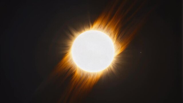 A large, glowing sun with a dark background. AI.