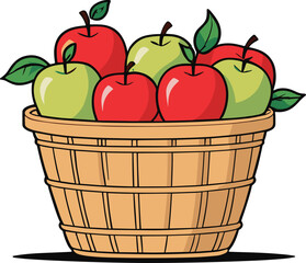 Vector illustration of a basket of apples on a white background