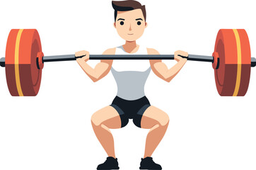 Vector of a male doing a barbell squat while holding a barbell