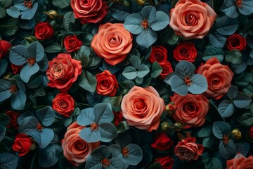 Fototapeta premium romantic dimly lit blue, red, whit floral studio backgdrop