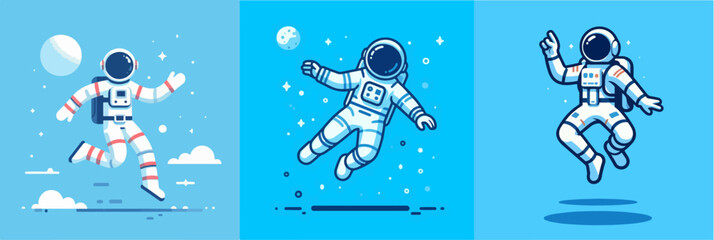 collection of astronaut  in space. flat vector illustration