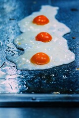 Closeup of eggs on a pan