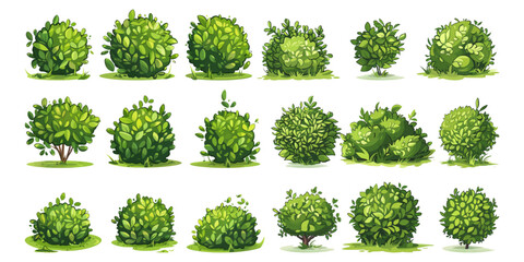 Bushes in the form of cute cartoons on a white background.