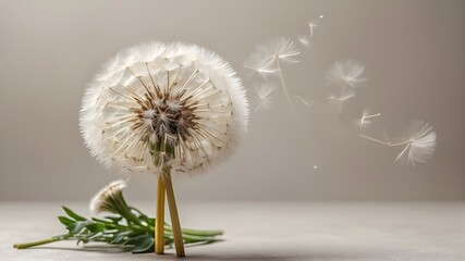 Condolence, grief card, loss, funerals, and support. Beautiful, graceful dandelion on a neutral background for expressing messages of encouragement and comfort.