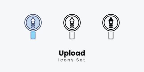 Upload Icons thin line and glyph vector icon stock illustration
