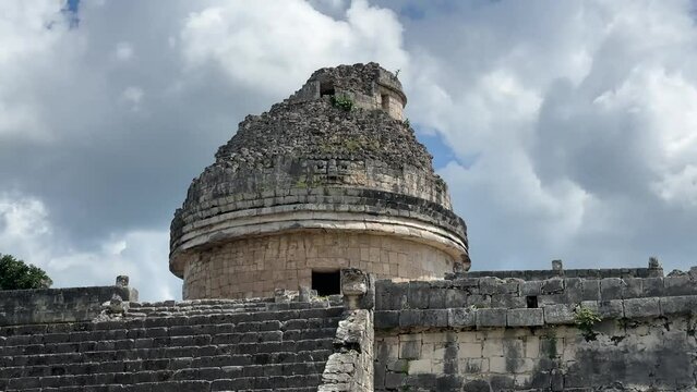 Upper part of the El Caracol tower in Chichen Itza archaeological site in Tinum, Yucatan, Mexico
