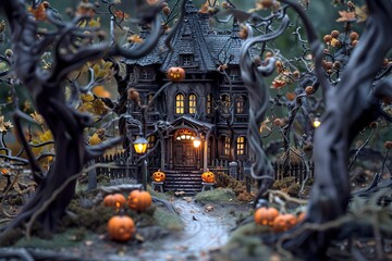 Halloween Haunted Mansion Castle Night