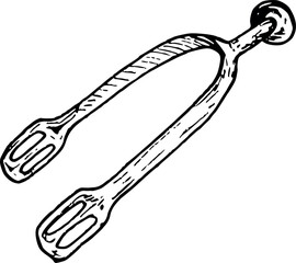 graphic vector illustration of spur. Equipment for horse riding. Isolated. For cards, prints, decor