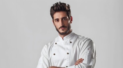 Obraz premium Young male chef isolated on white