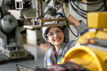 Industrial engineer working on robot maintenance in AI futuristic electronic technology factory....