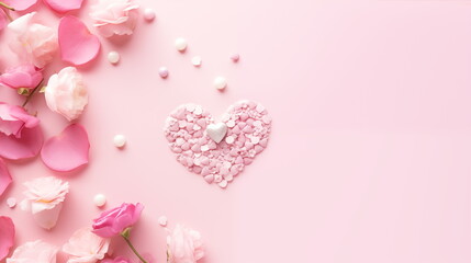 Mother's Day flowery background. Elegant Mother's Day Background with Flowers and Heart-shaped Candy