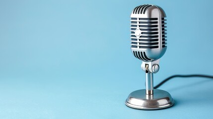 Fototapeta premium Vintage microphone on soft pastel background with spacious area for custom text placement