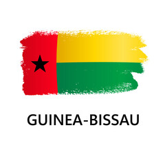 Obraz premium National symbols - flag of Guinea-Bissau isolated on white background. Hand-drawn illustration. Flat style. 