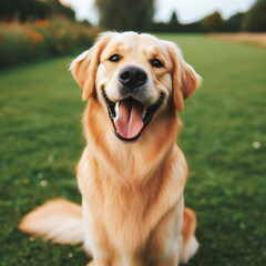 Happy dog smiles showing teeth