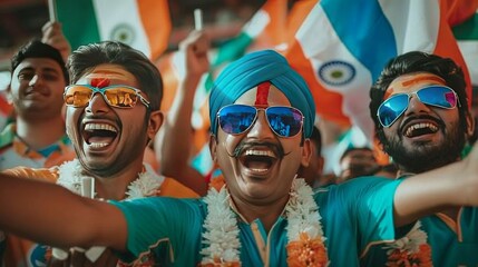 Indian cricket supporters, donning the attire of the Indian cricket squad