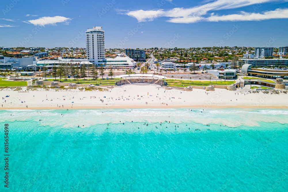 Sticker aerial view of scarborough beach, perth, western australia with the white sands and turquoise waters