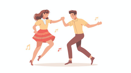 Fototapeta na wymiar Romantic pair holding hands and dancing lindy hop.