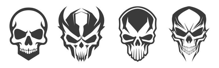 set skull head silhouette vector design