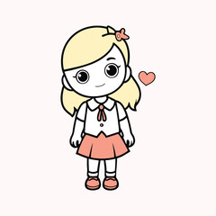 lovely school girl in school uniform vector illustration