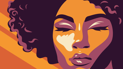 Vector banner portrait of african american woman strong feminist. Women's Day. Vector illustration of girl power, movement for gender equality and women empowerment